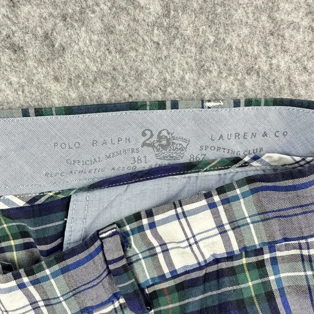 Polo Ralph Lauren Shorts Mens 40 Blue Plaid Preppy Athletic Golf Cotton Chinos*